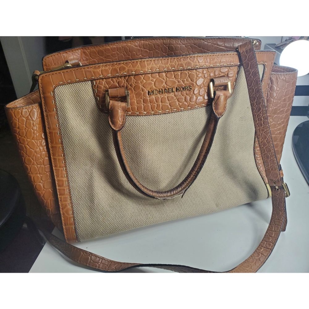 Michael Kors large tan and brown selma satchel